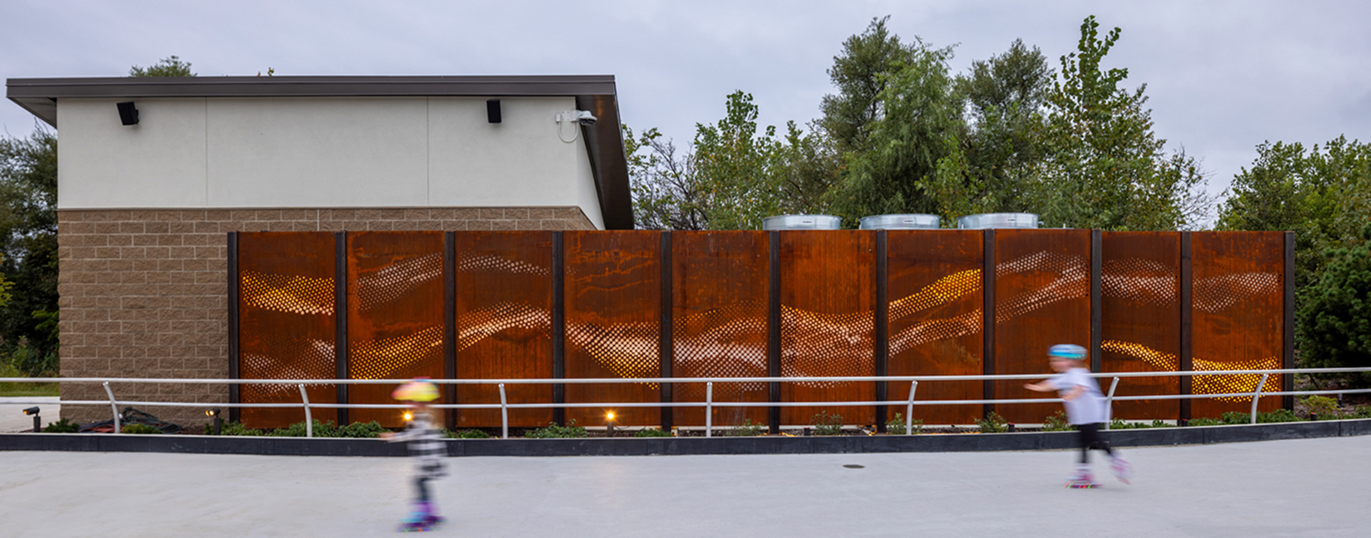 Decorative wall at Jeanne Stine Park in Troy, Michigan.