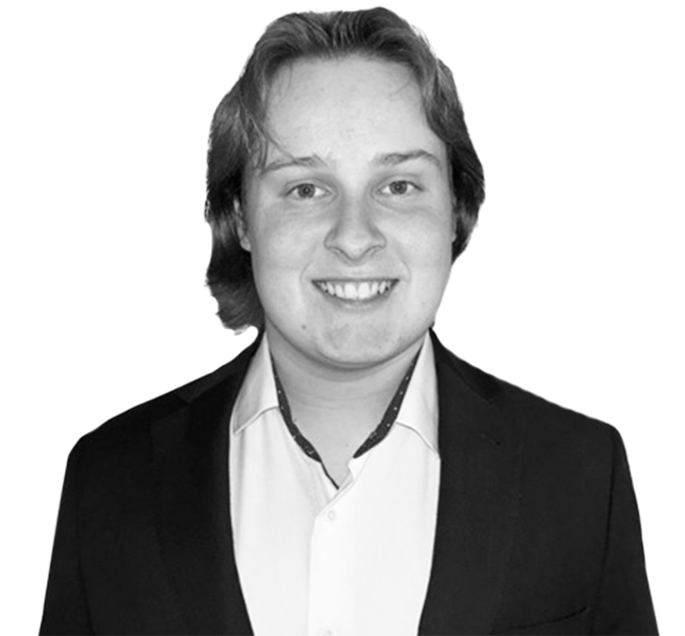 Black and white photo of Cade Armstrong, OHM Advisors