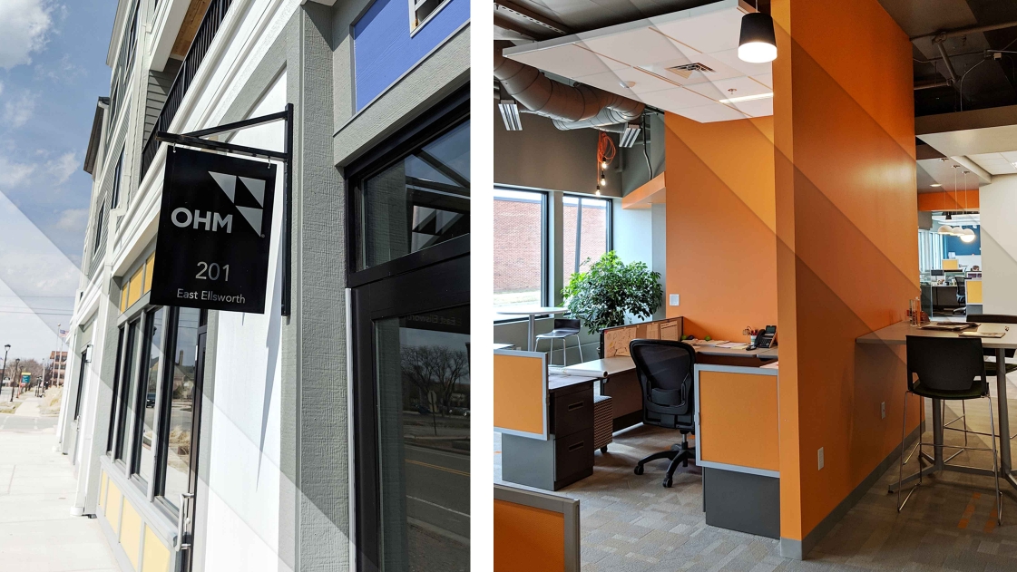 Exterior and interior image collage of newest Midland office