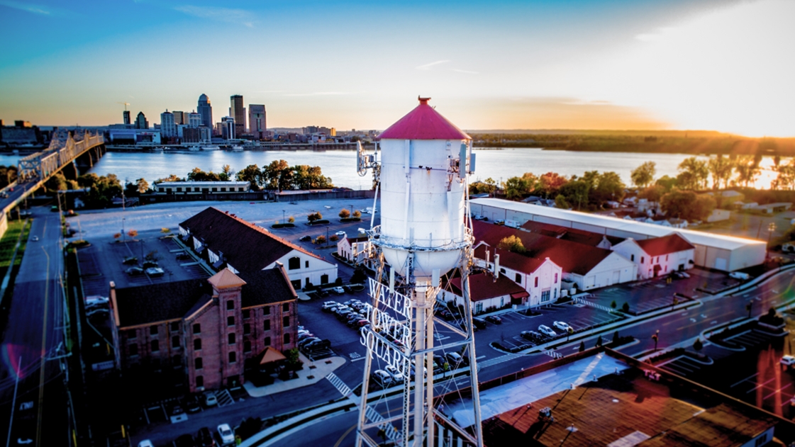 Arial shot of the new Greater Louisville office with water tower