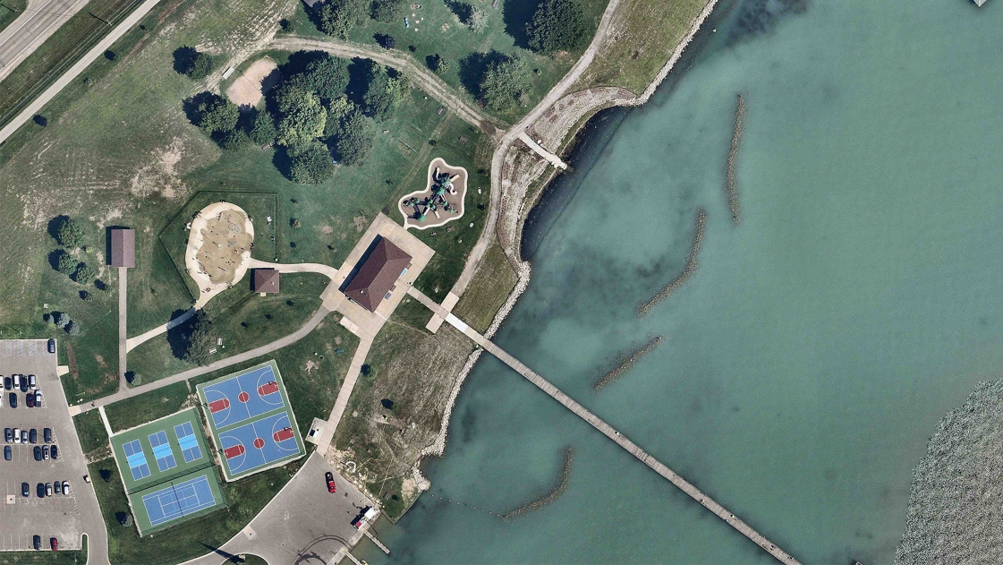 Aerial view of the newly restored Brandenburg Park shoreline
