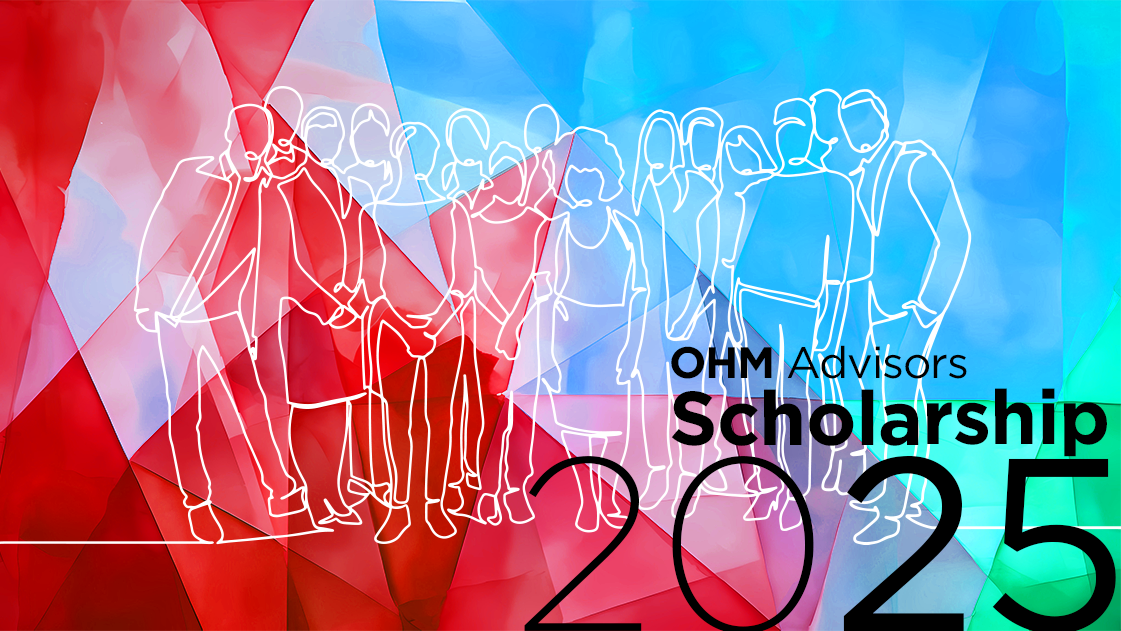 Graphic representing the OHM Advisors Scholarship, which recognizes students pursuing education in a STEM related field.