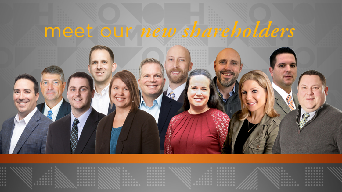 Group photo of the 12 new shareholders announced by OHM Advisors in November 2025