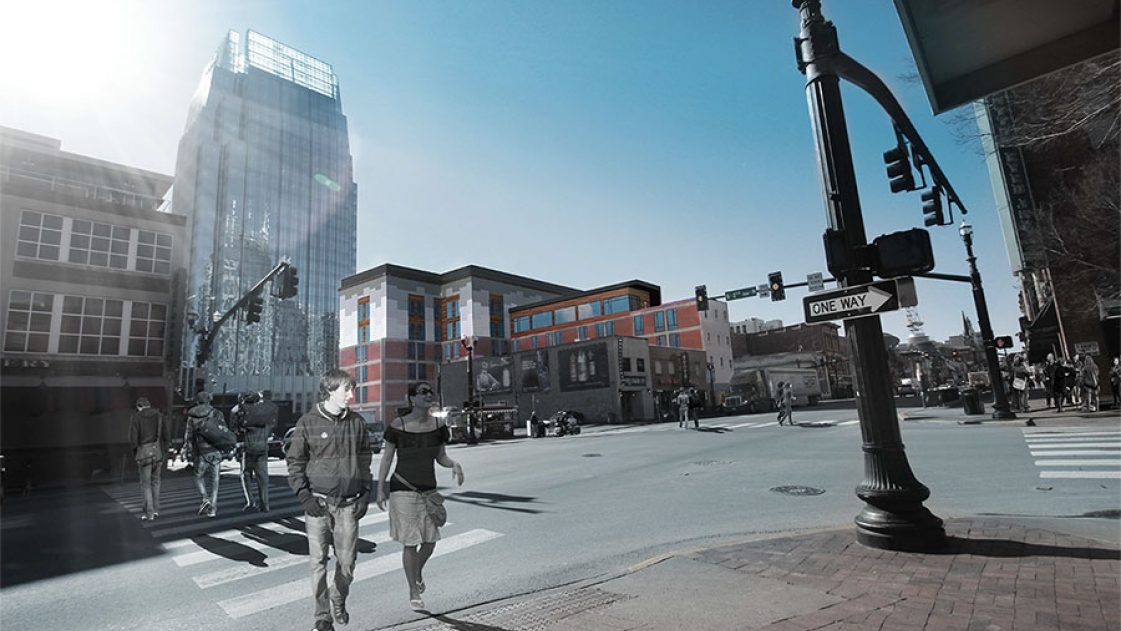 The Moxy Hotel is a boutique Marriott in downtown Nashville.