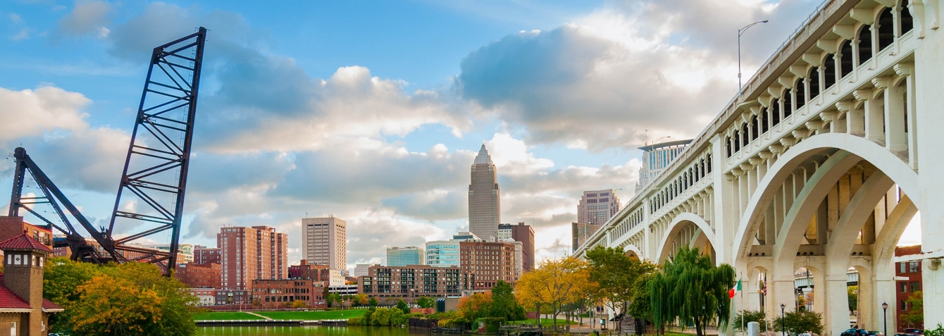 The Cleveland Memorial Bridge along Cleveland, Ohio's waterfront.