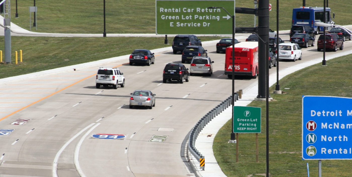 The Detroit Metropolitan Airport entrance now includes better signage and less traffic, thanks to work from OHM Advisors.