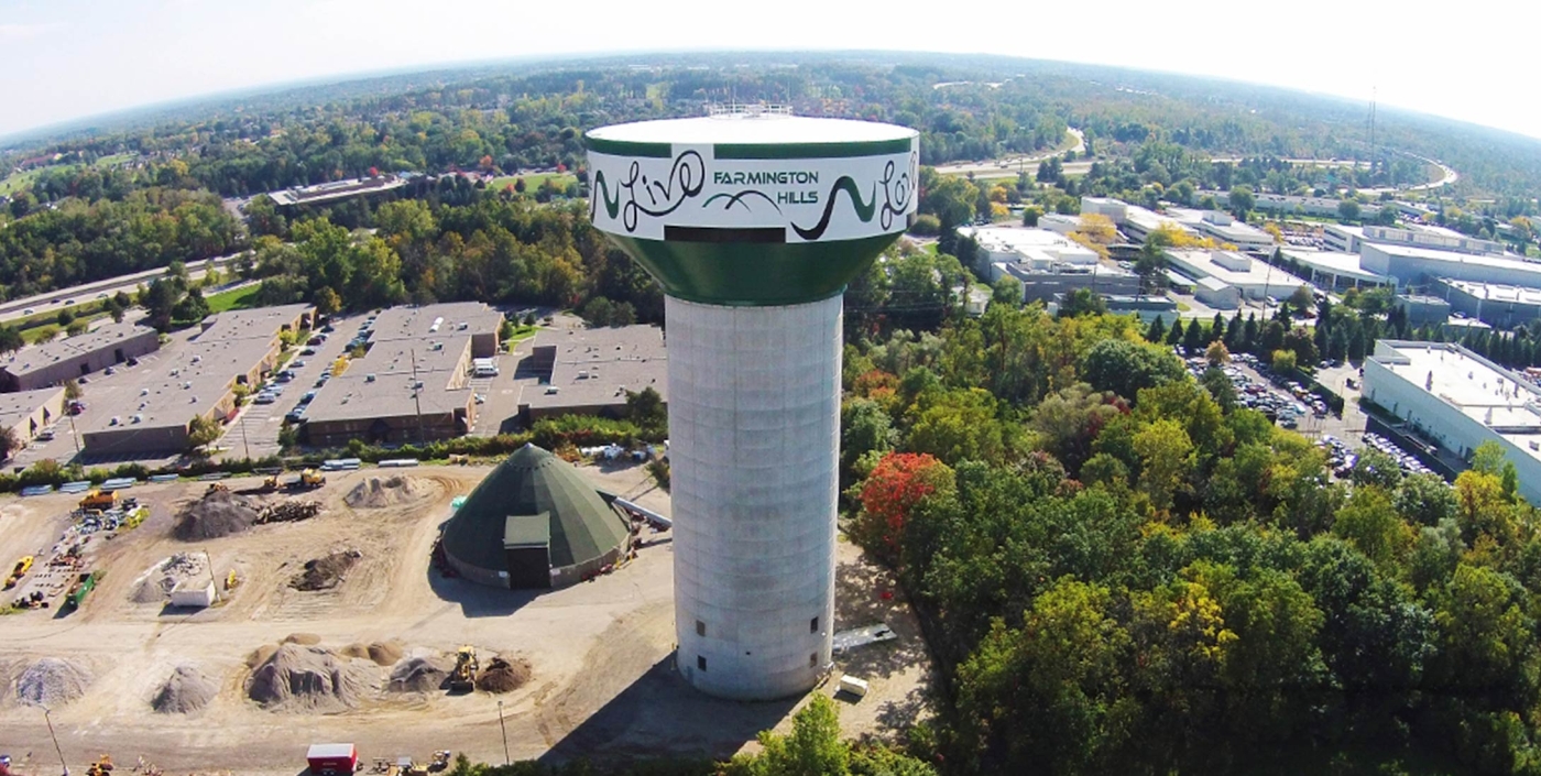 The elevated water tank in Farmington Hills, MI, designed by OHM Advisors, reduces peak water system demand and saves the city millions of dollars annually.