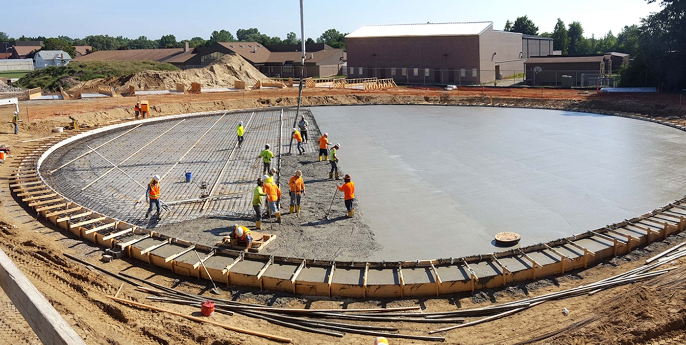 Construction of Canton, Michigan’s water storage tank, designed by OHM Advisors to reduce costs.