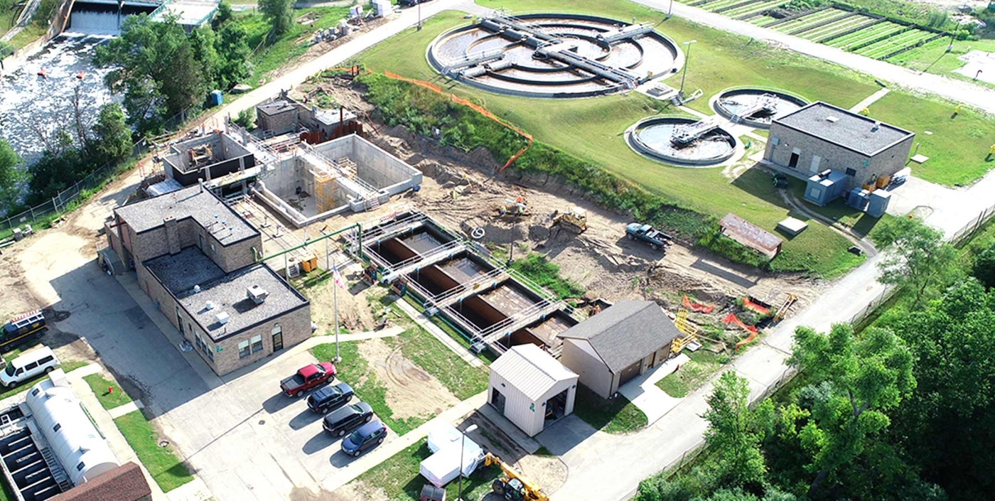 An aerial view of the Village of Milford's wastewater treatment plant improvement.