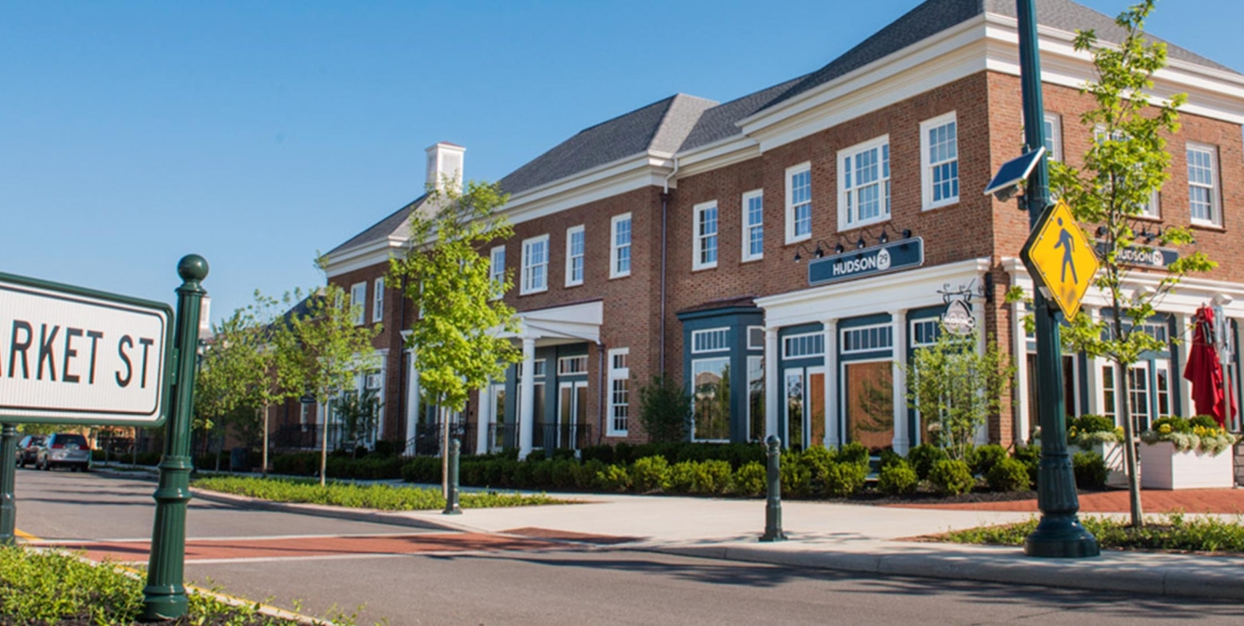 New Albany's Main and Market Streets Roundabout, designed by OHM Advisors, includes a beautiful streetscape.
