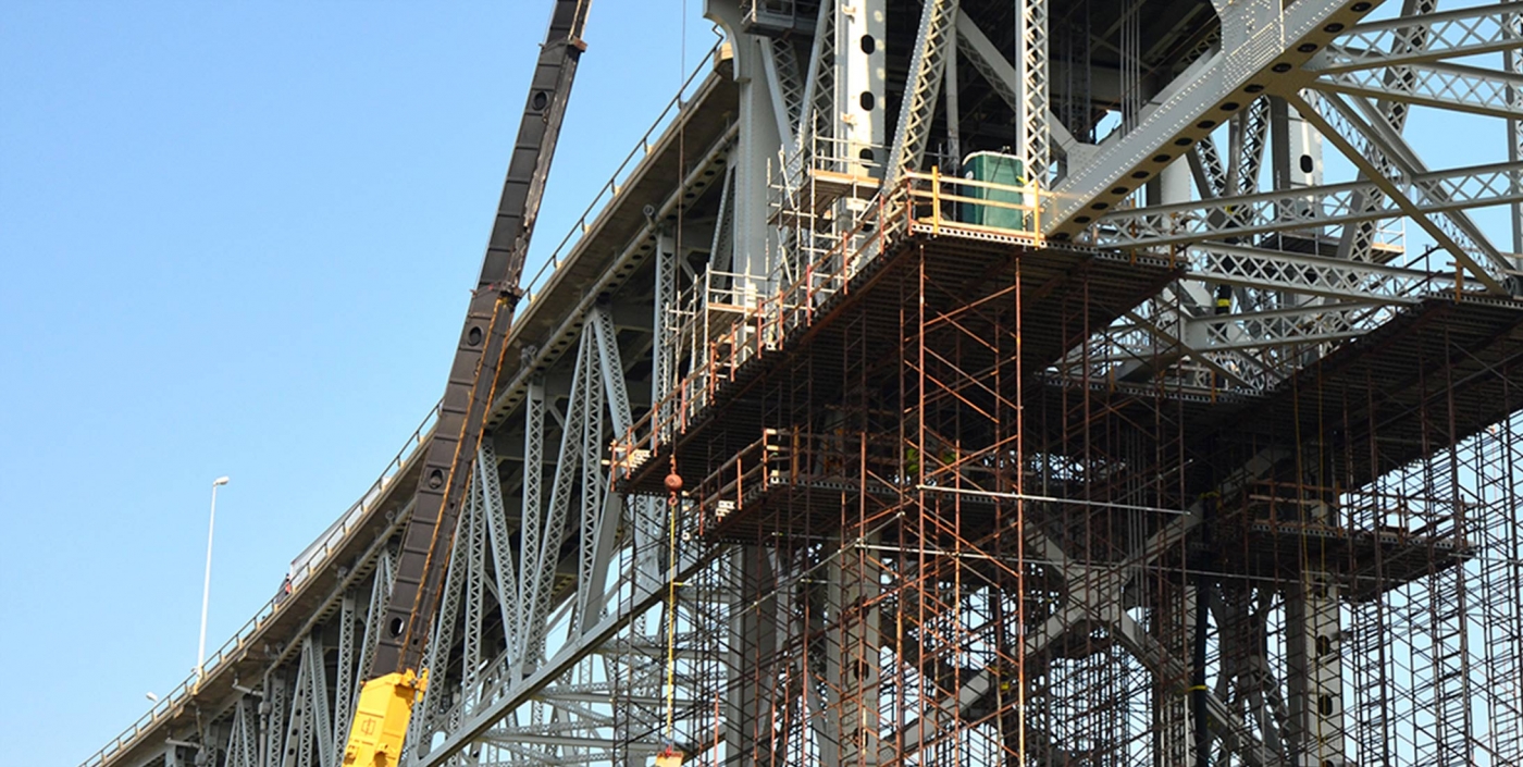 Construction of the Blue Water Bridge in Port Huron, Michigan.