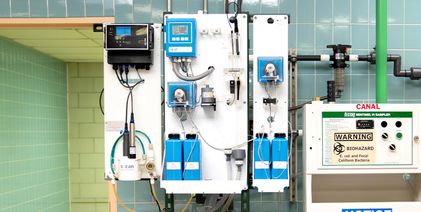 Automated Total Residual Chlorine monitoring at the Chapaton Retention Basin.