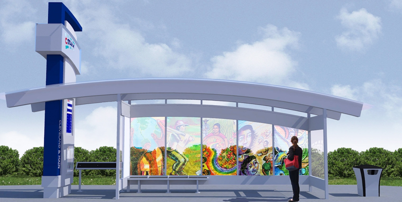 A rendering of local artwork at one of the CMAX stations.