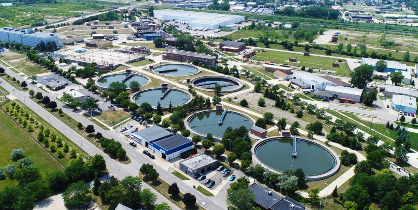 An aerial view of the Downriver System, the second largest wastewater system in Michigan.