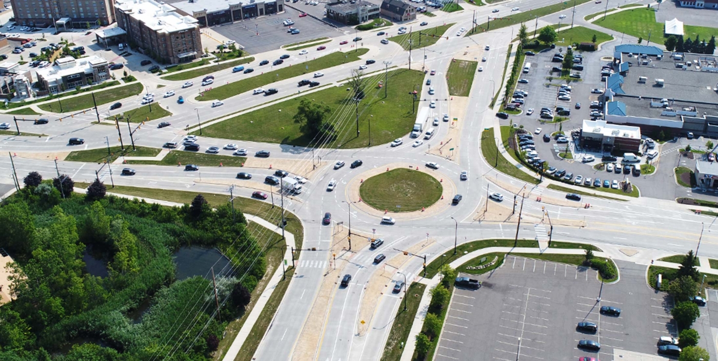 The Northwestern Connector Triangle project's high-volume, multi-lane roundabout.