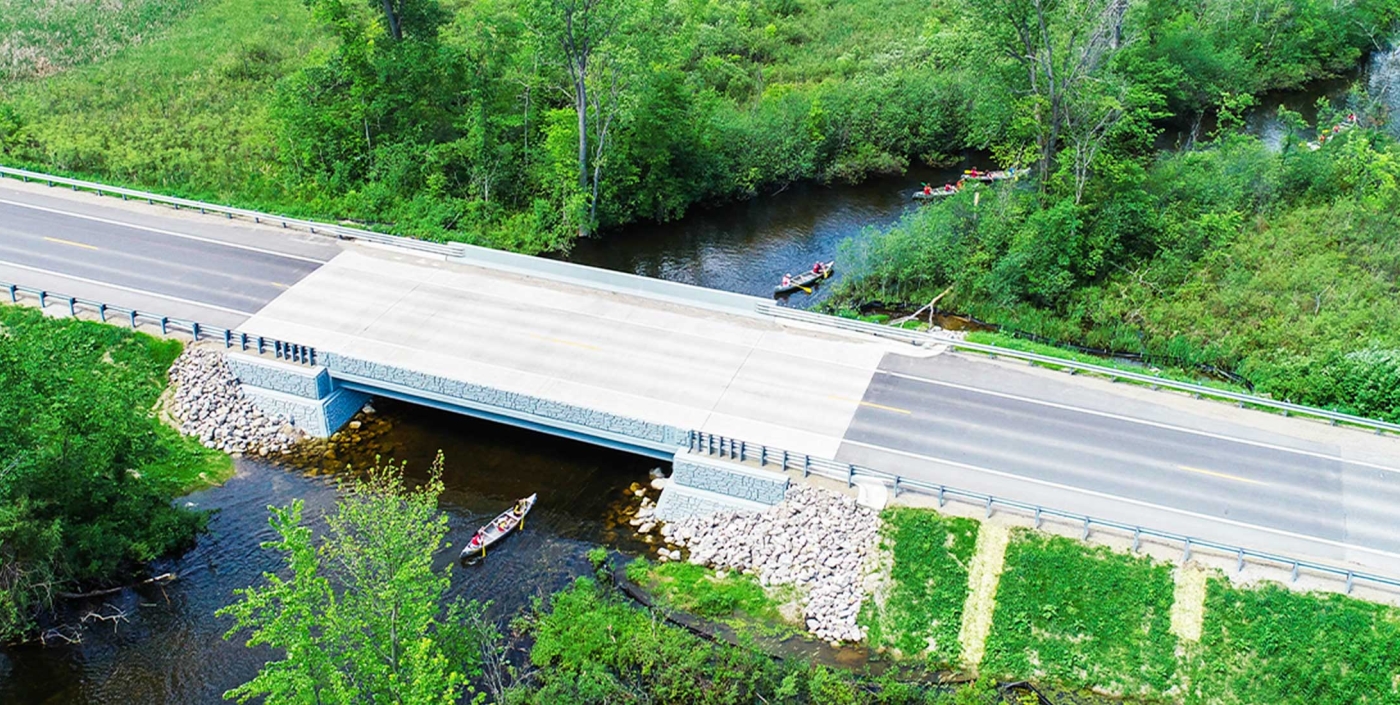 The Wixom Road bridge replacement accommodates park-going canoe and kayak traffic traveling.
