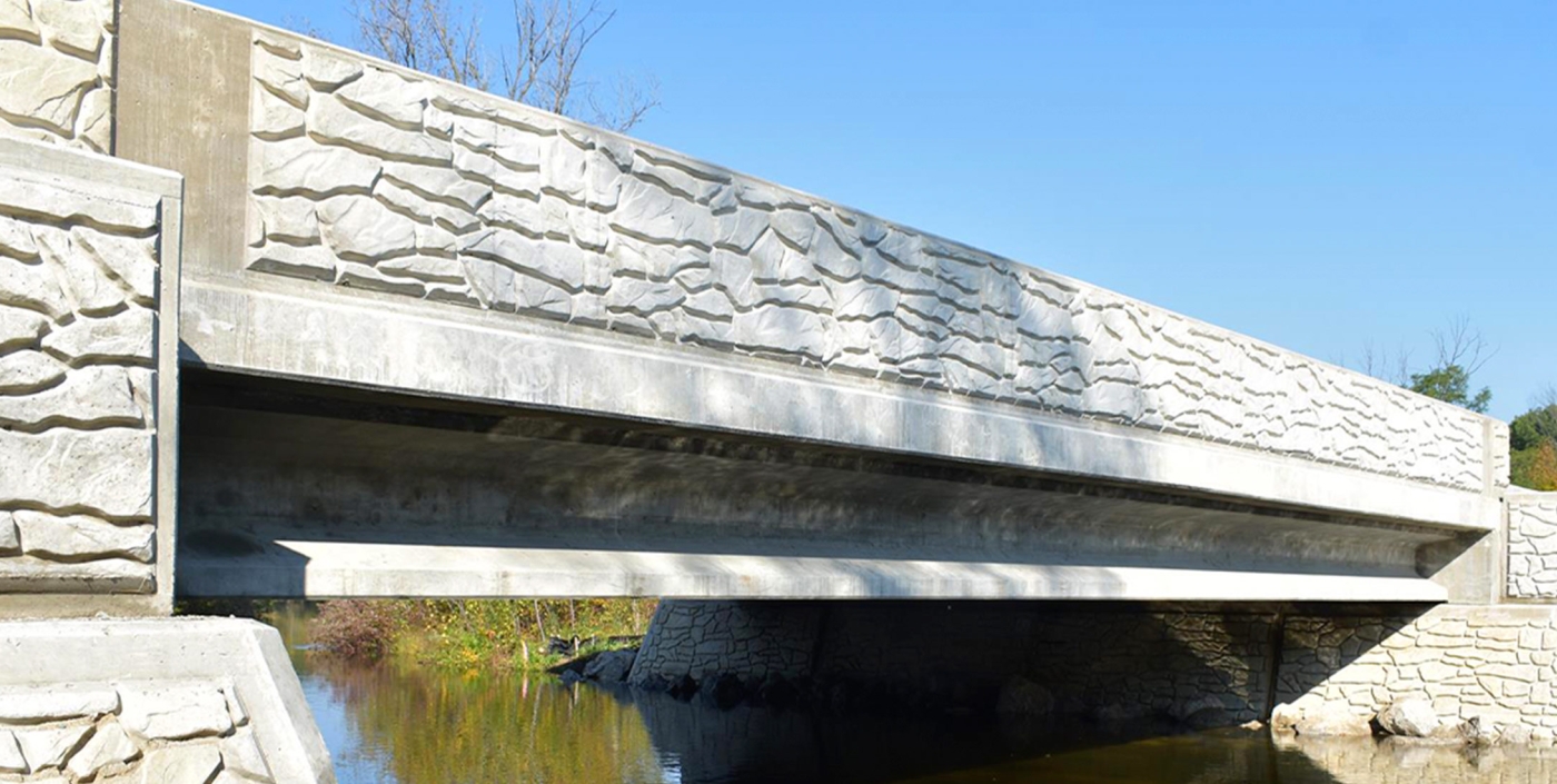 A side view of the new Wixom Road bridge spanning the Huron River.