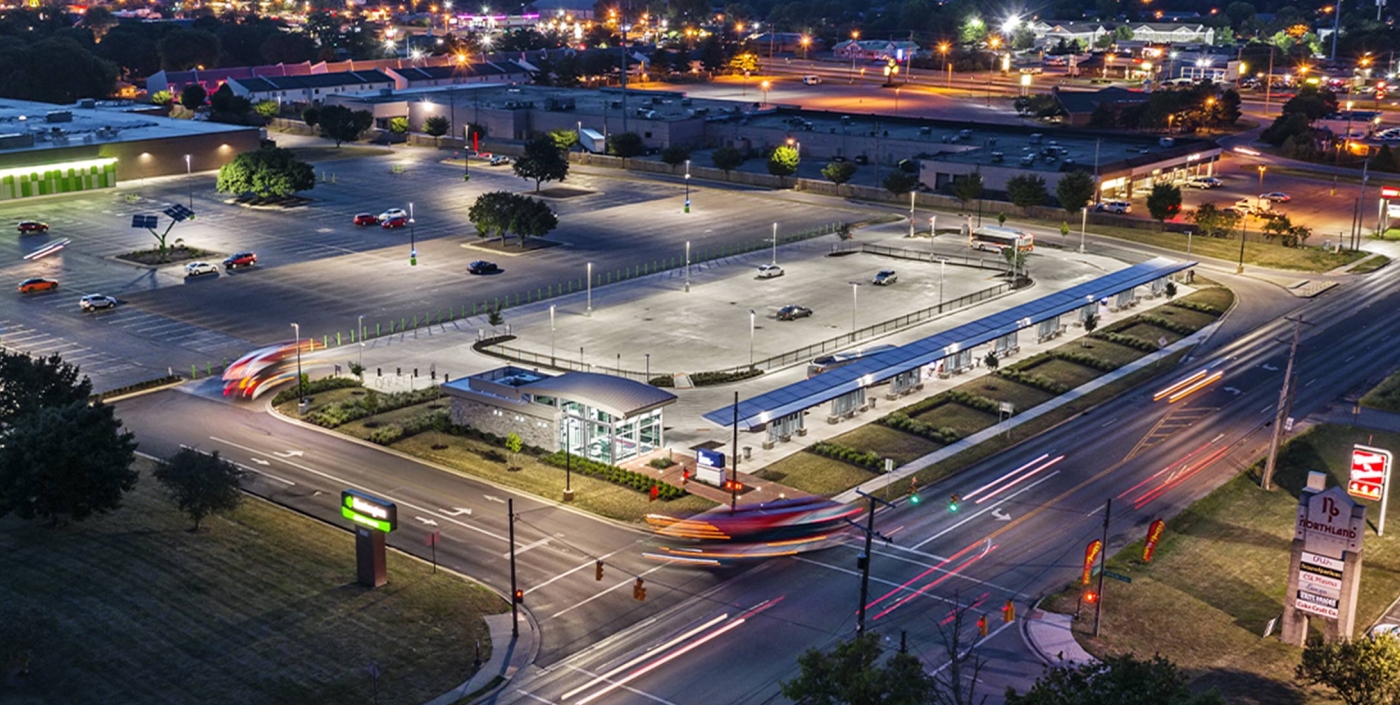 An aerial view of the Central Ohio Transit Authority's bus rapid transit system.