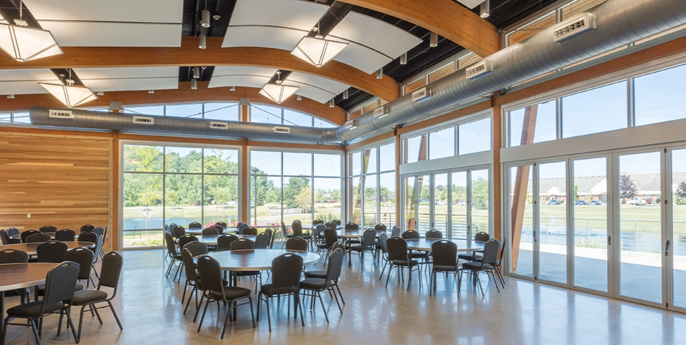An indoor view of the City of Green Central Park's community building.