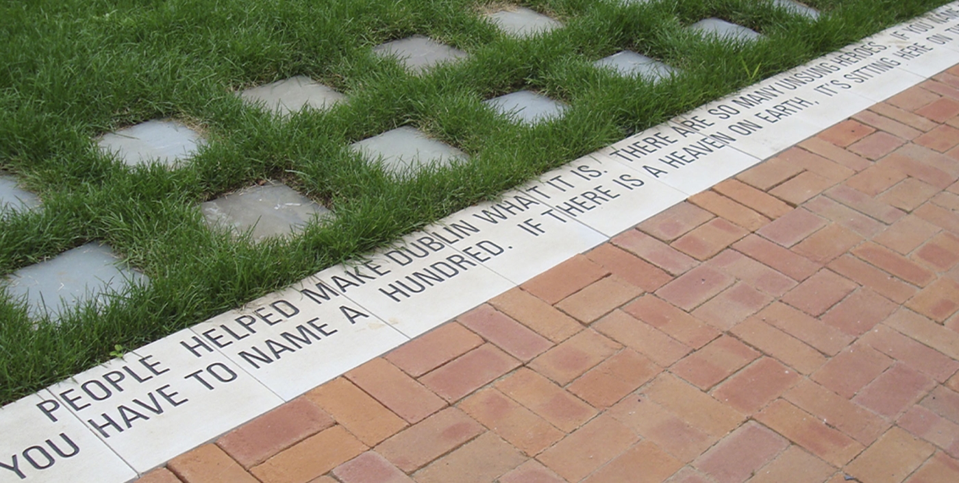 Life long resident quote stamped in BriHi Square's town center.