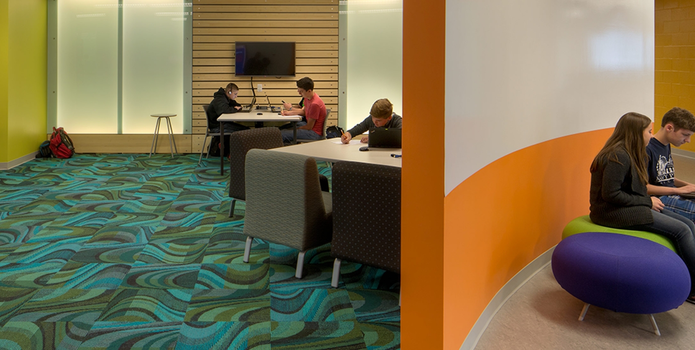 Small classrooms and shared spaces promote teaching and learning adaptability within Marysville STEM Early College High School.
