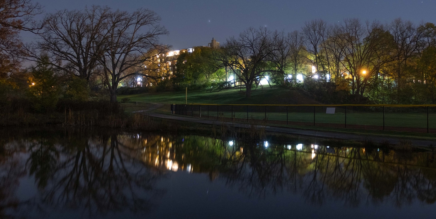The City of Ann Arbor, Michigan stormwater flooding at night.