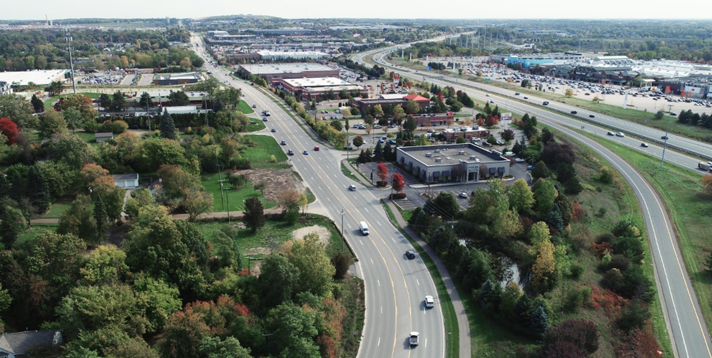 Aerial view of Brown Road alongside I-75