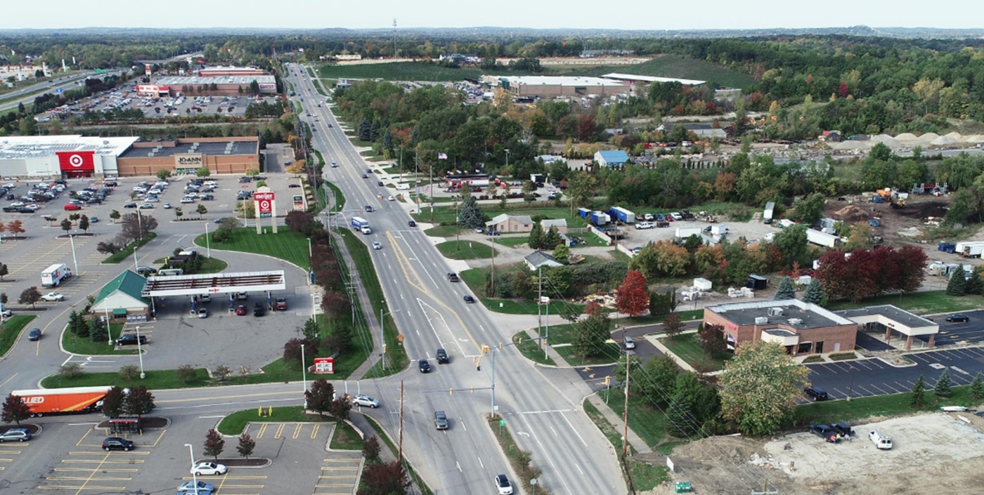 Aerial view of Brown Road looking west
