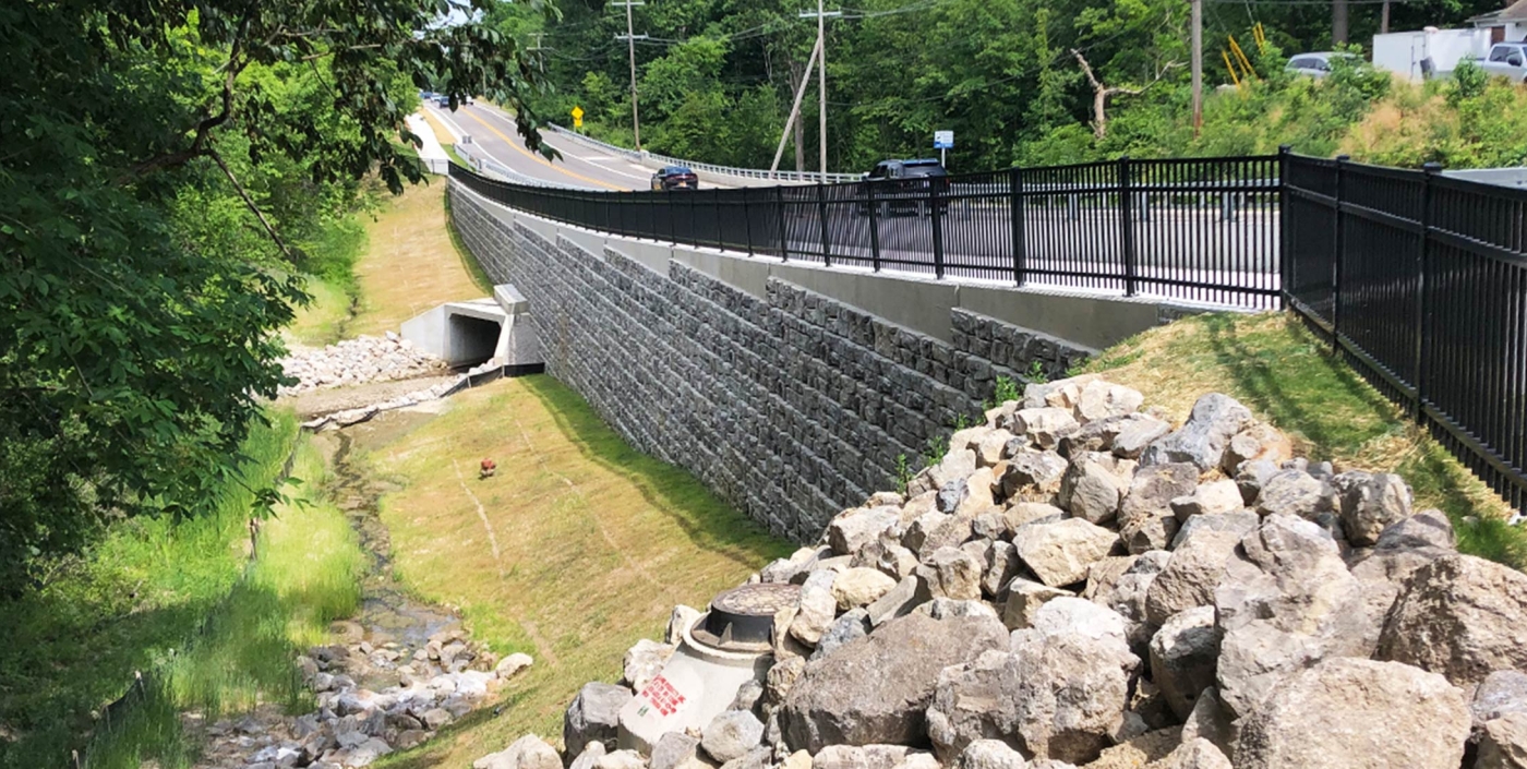 View of the culvert and retaining wall
