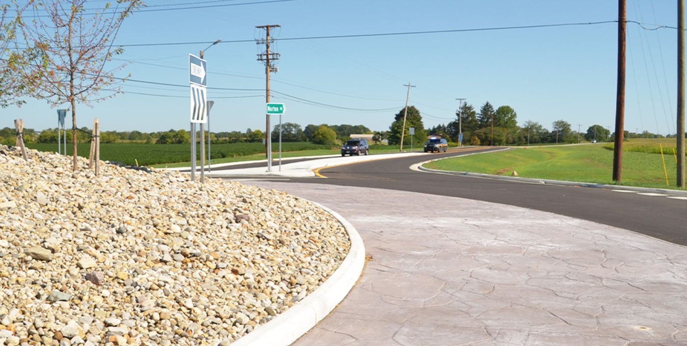 Close-up of newly landscaped roundabout