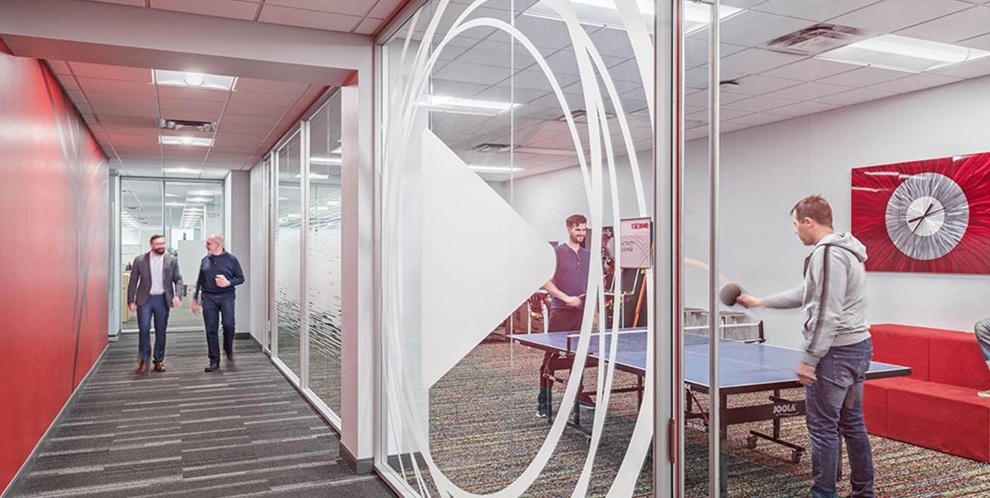 Cardinal Health South Campus hallway and rec room
