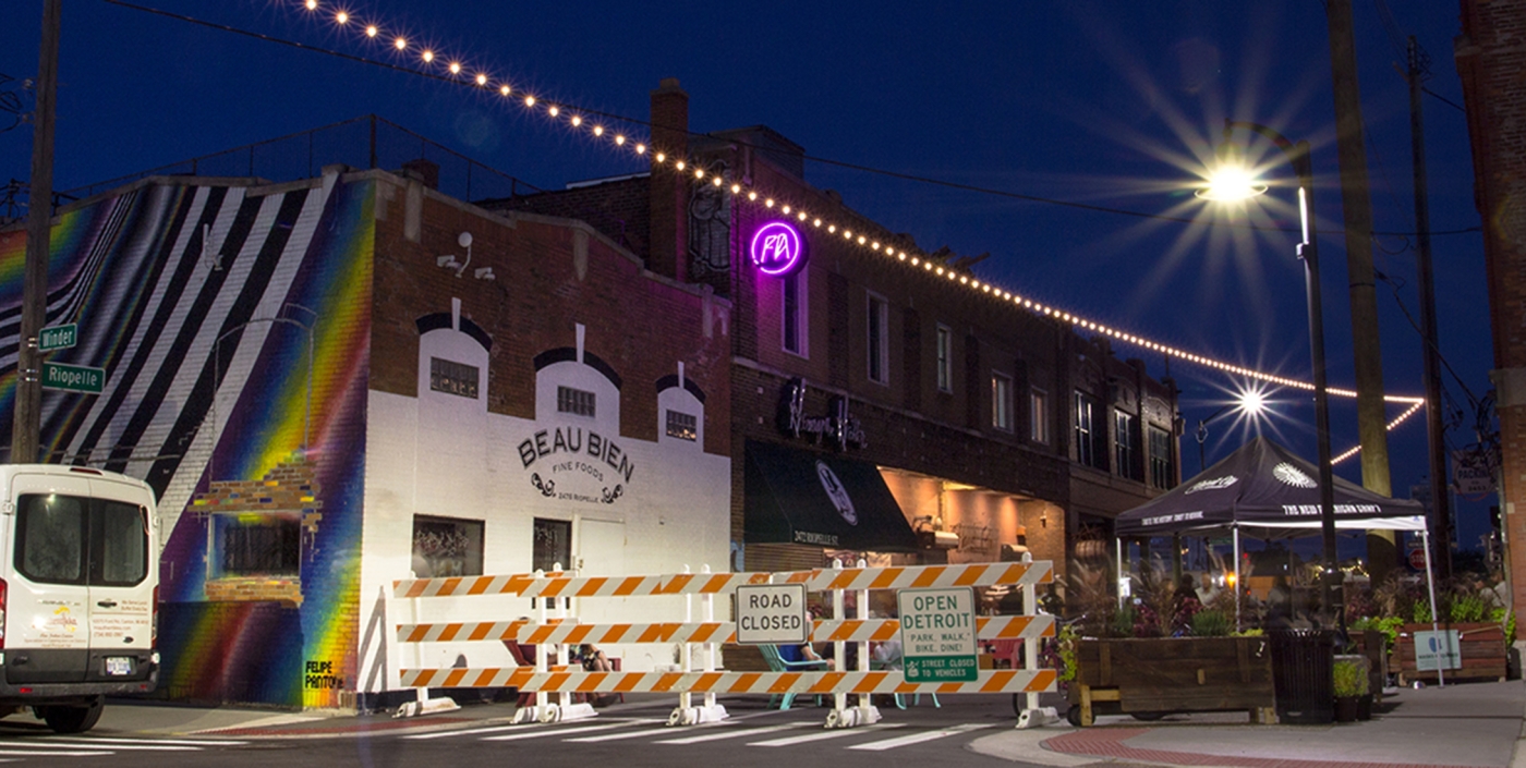 Outdoor community event held on Riopelle Street in Detroit, MI