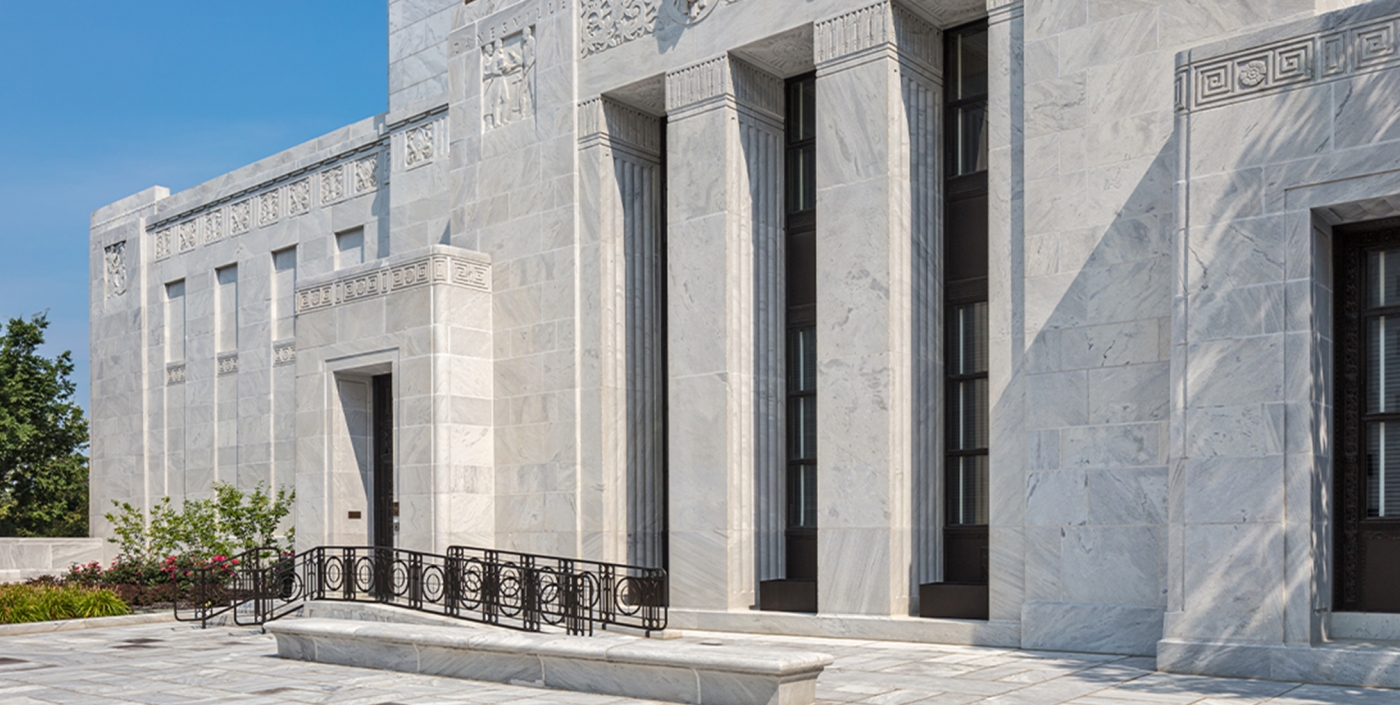 The Ohio Supreme Court exterior and plaza including newly restored bronze handrails.