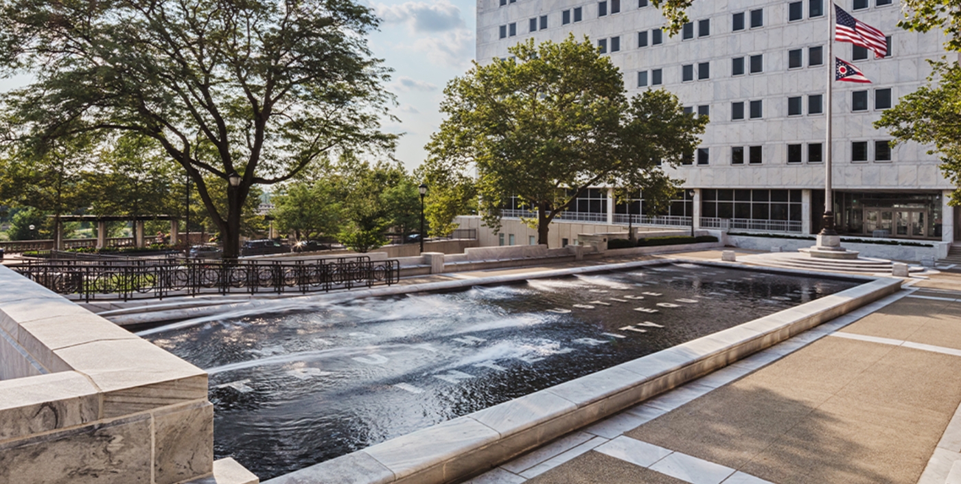 One of two fountain pools located in the plaza outside the Ohio Supreme Court.