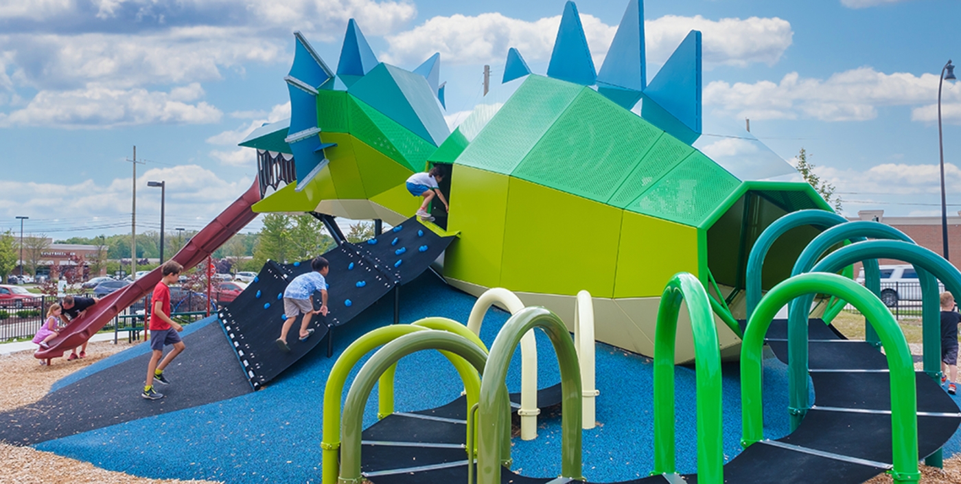 Dragon themed pocket park located in Lake Orion, MI