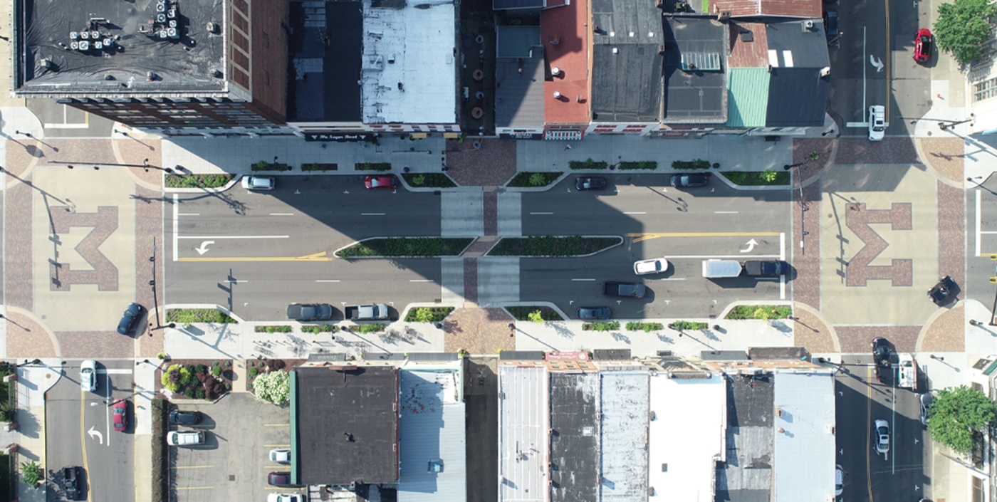 Birdseye view of the newly renovated Lincoln Way corridor in downtown Massillon, Ohio