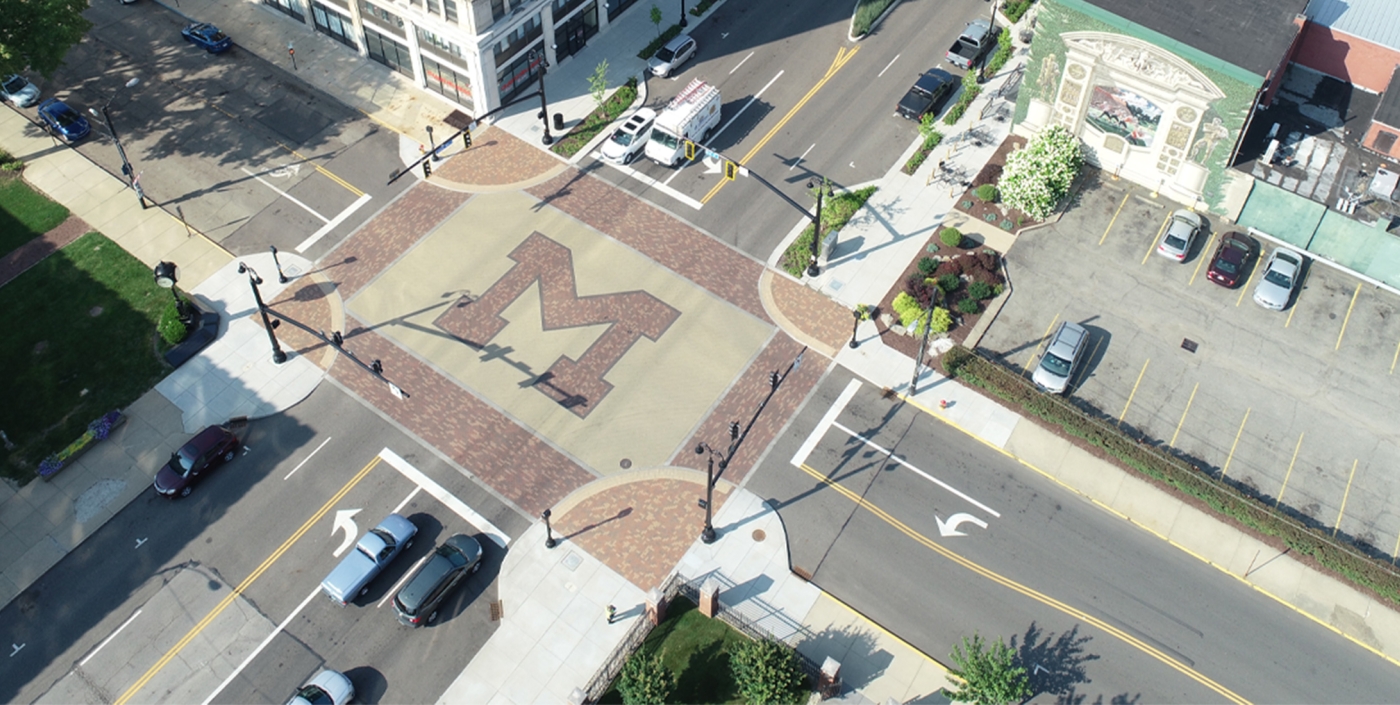 Aerial streetview of City of Massillon "M" branding