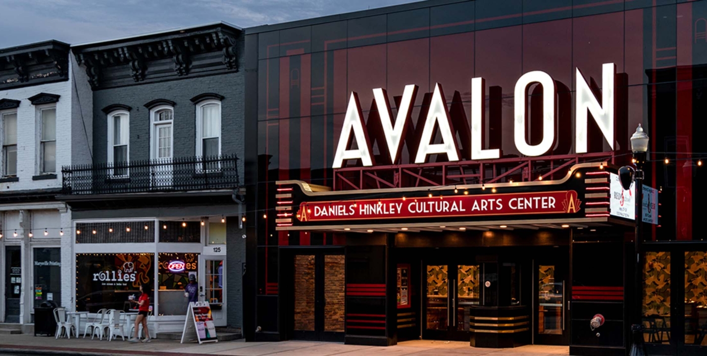 Avalon Theater Marysville evening street view