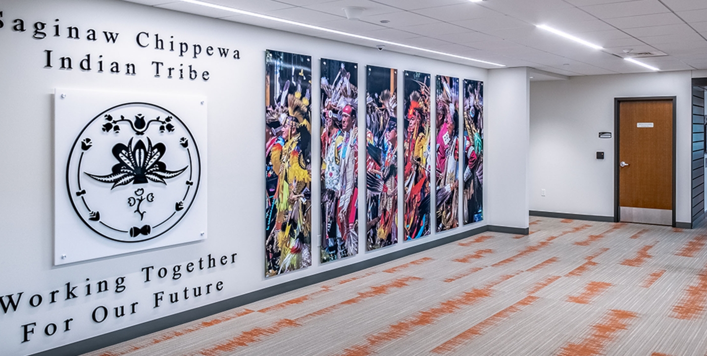 Interior entry wall mural at SCIT Tribal Ops Center