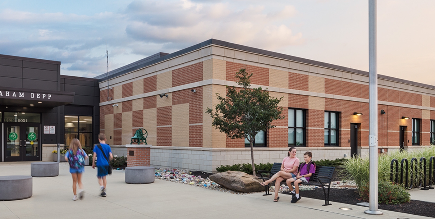 Entrance of Abraham Depp Elementary School in Dublin, Ohio