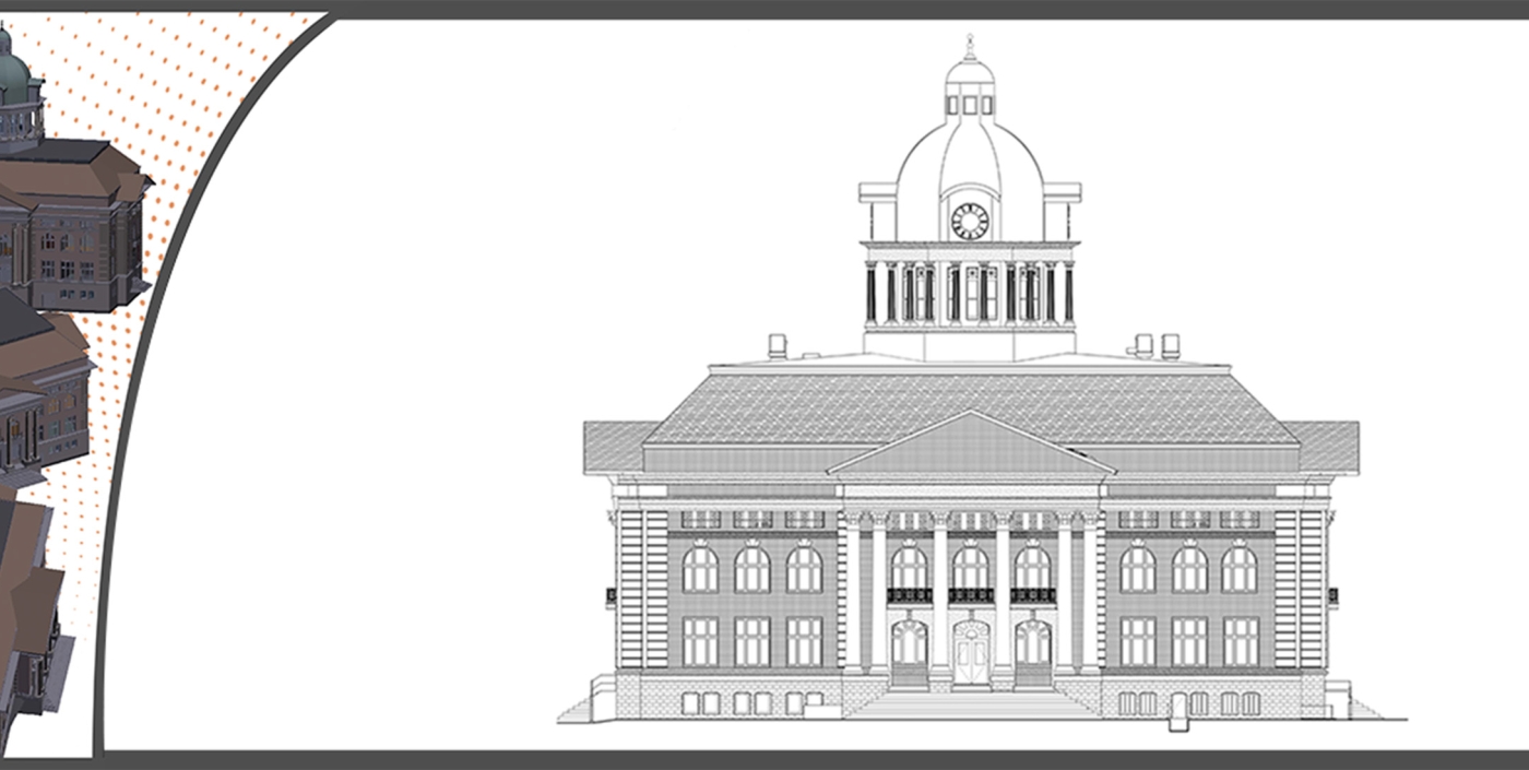 Conceptual models and renderings of future Giles County Courthouse improvements.