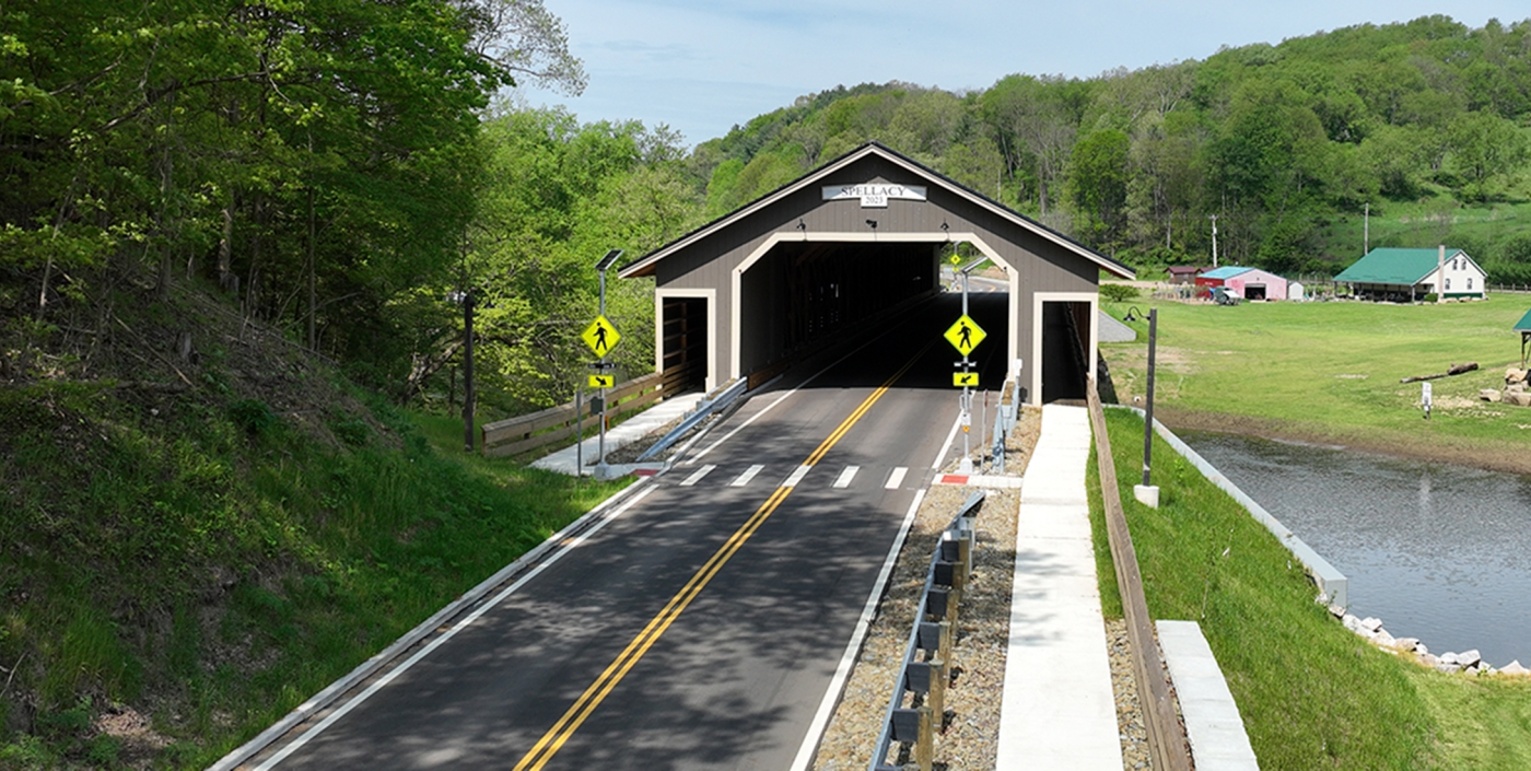 Entrance to the 300-foot Spellacy Bridge in Holmes County, Ohio