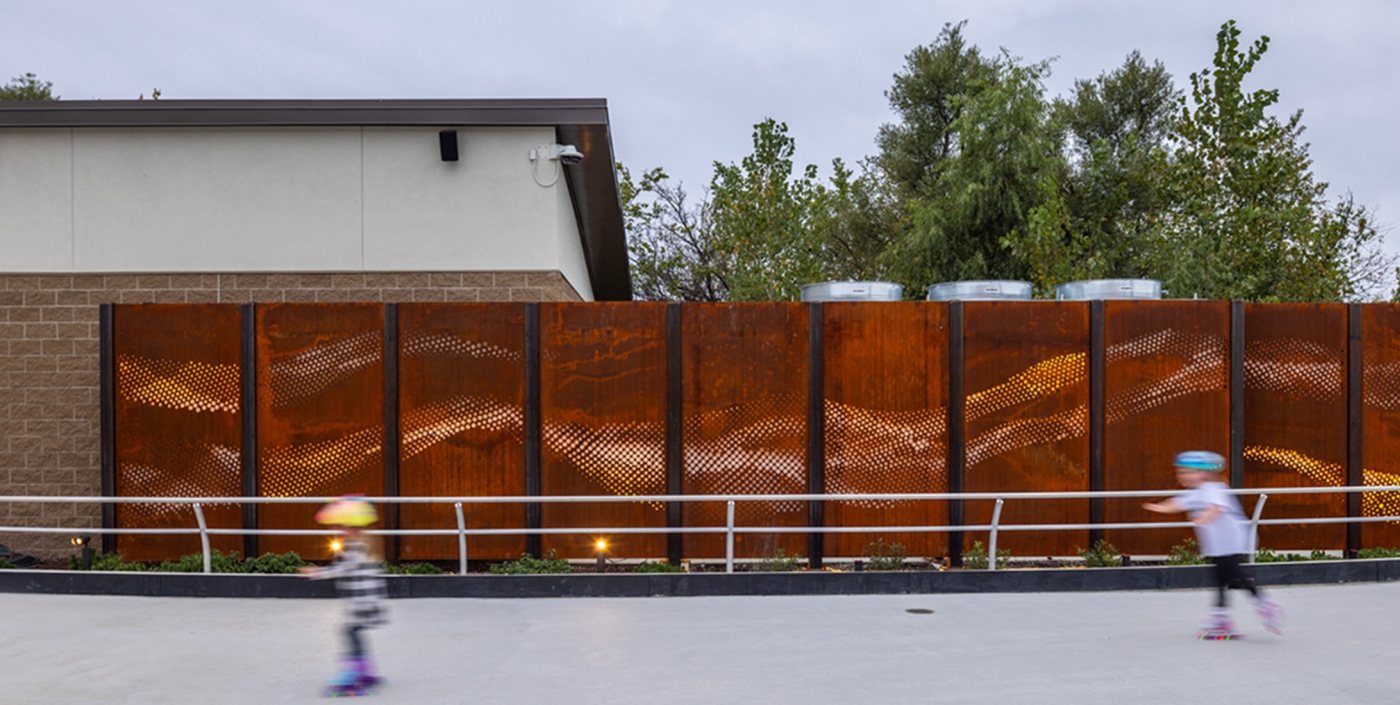 Decorative wall at Jeanne Stine Park in Troy, Michigan.