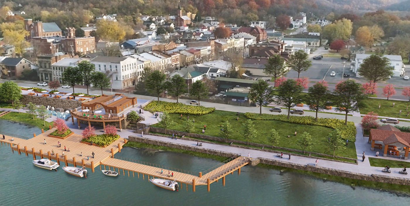 Birds-eye view of the proposed dock and walkway in downtown Ripley.