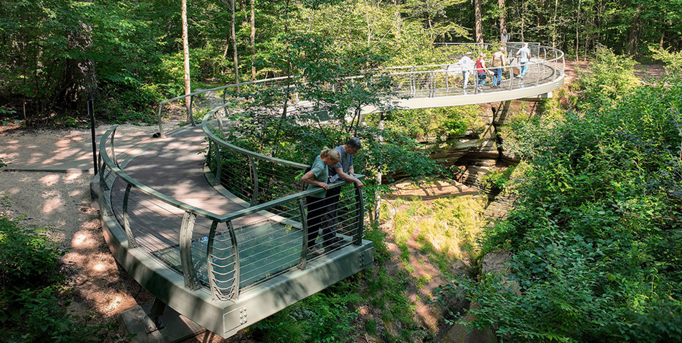Falls overlook at the Nelson-Kennedy Ledges State Park