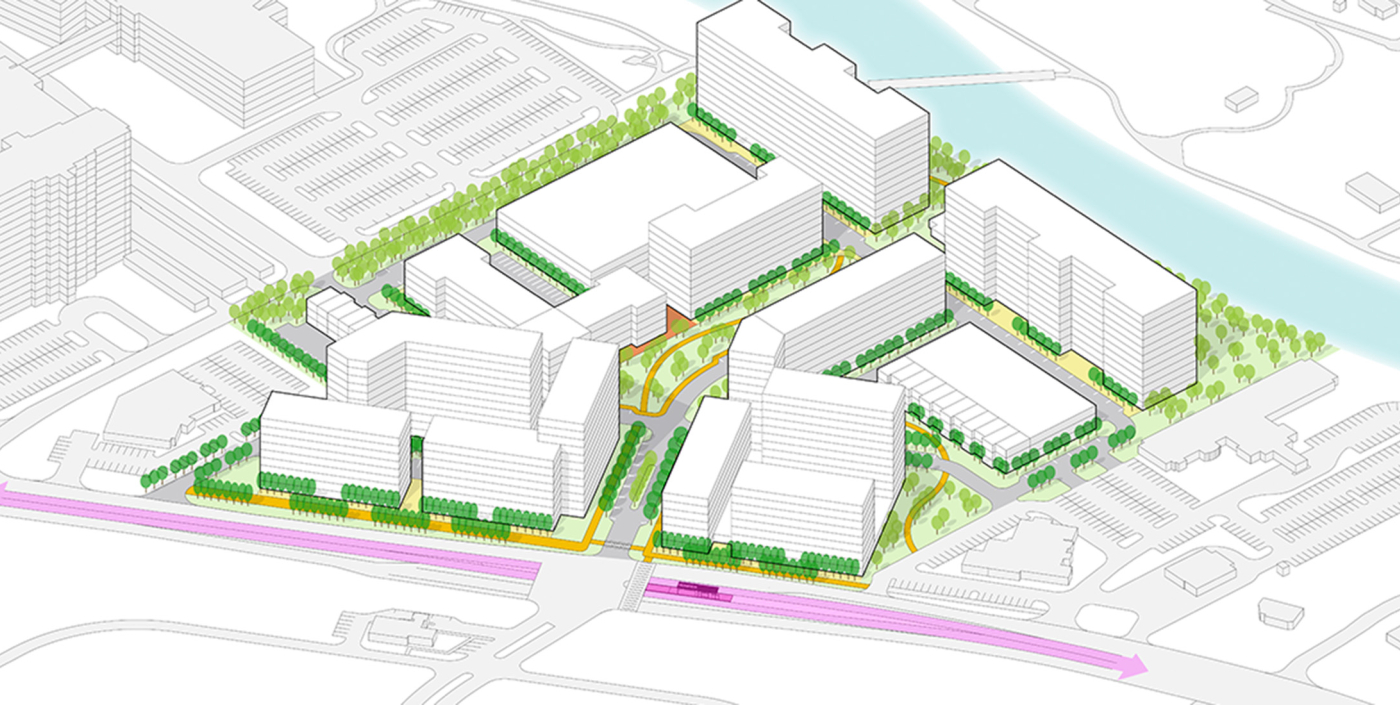 Rendering of proposed development along the LinkUs Northwest Corridor in Columbus, Ohio.