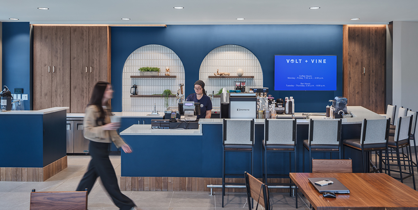 Cafe and coffee area at Volt and Vine on the IGS Energy Campus