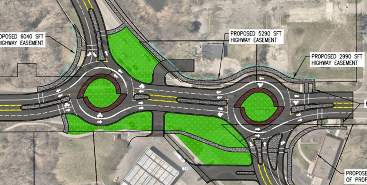 Color rendering of proposed roundabout design for intersection