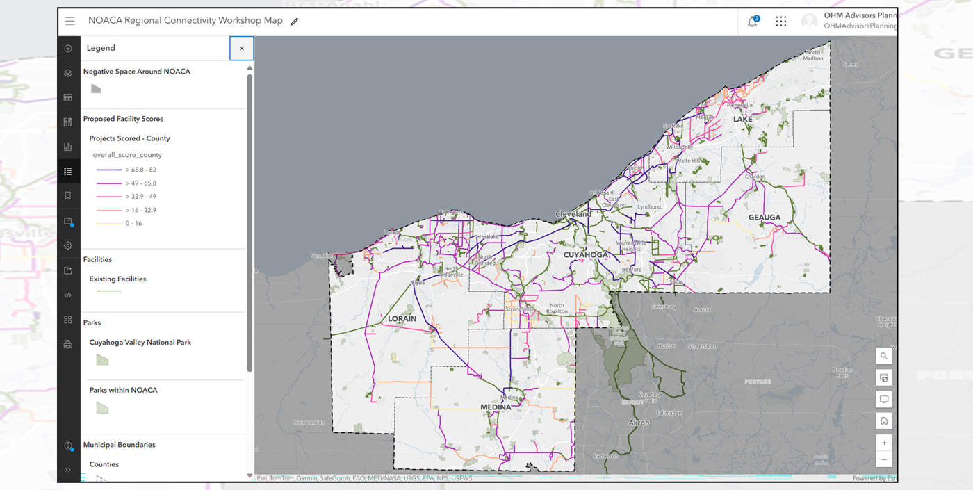 Screenshot of Northeast Ohio Area Wide Regional Connectivity Map