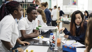 Teenagers in science lab, 21st-century learning